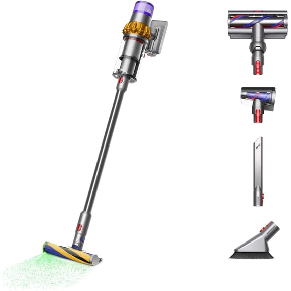 Dyson V15 Detect Plus Cordless Vacuum, Illumination Reveals dust, 240AW, 3 Power Modes, Up to 60 Minutes, Deep Cleans Hard Floors and Carpets, Detangles pet Hair, Converts to Handheld