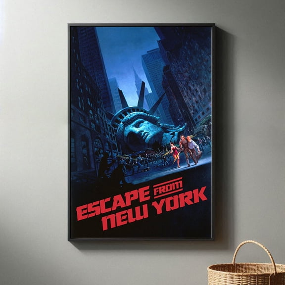 Dystopian Cyberpunk New York Escape Skyline Minimalist Black and White Mid-Century Modern Wall Art, Unframed Poster