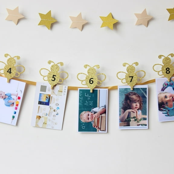 Dytern Birthday Photo Clip Clamp Baby's First Anniversary Shape Birthday Party Banner (Golden)
