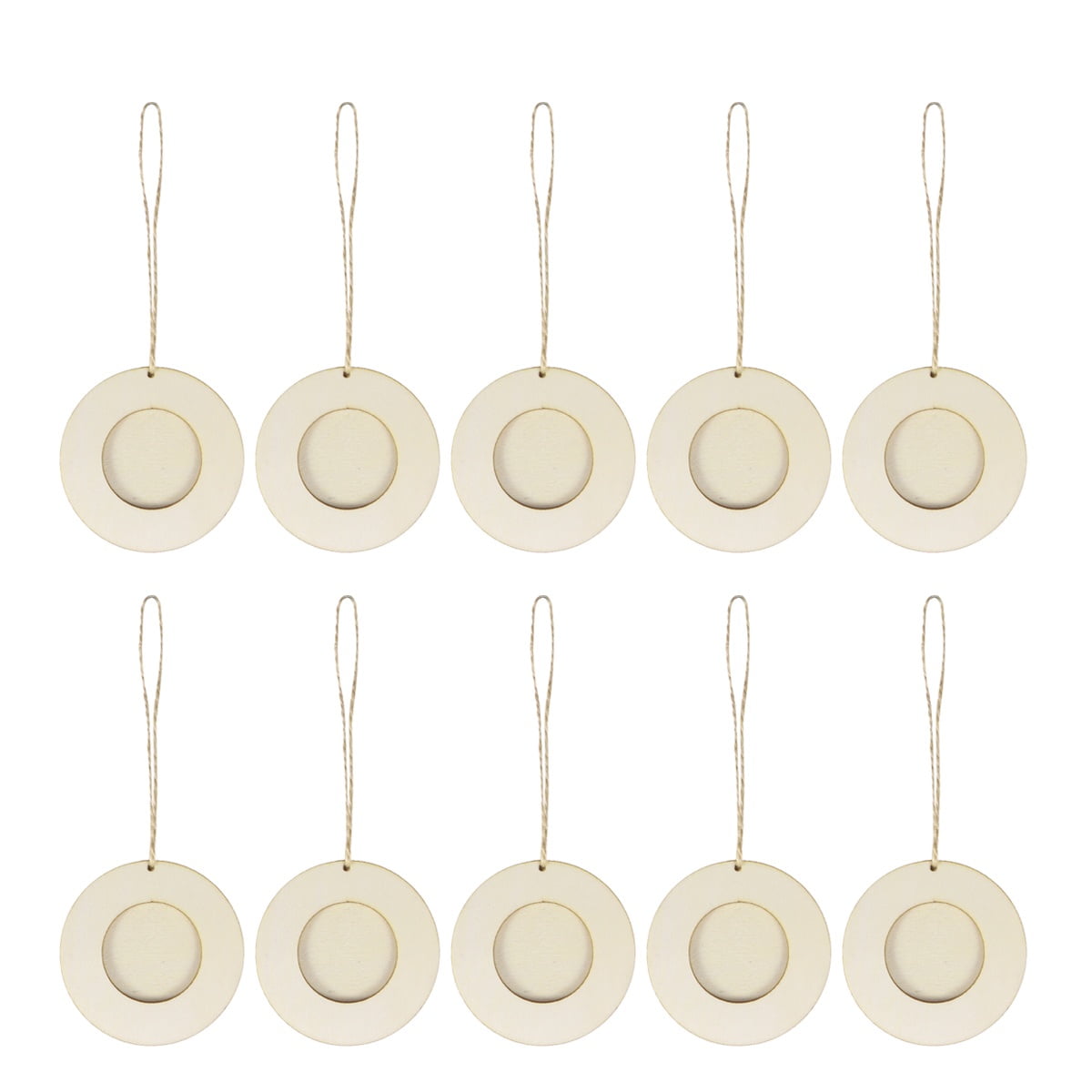 Dytern DIY 10pcs Mini Round Wood Photo Frame Picture Holder with Hanging Rope DIY Wooden Crafts