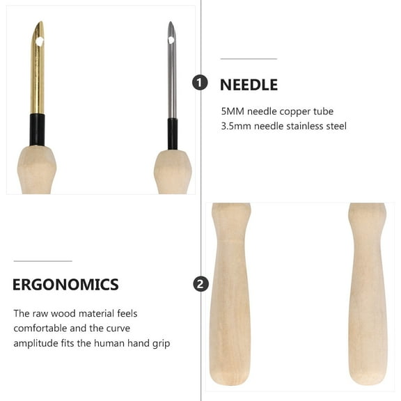 Dytern DIY 2pcs Wooden Handle Punch Needle Threader Knitting Pen DIY Tools(Golden, Silver)