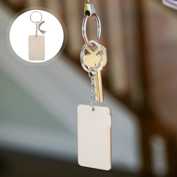 Dytern DIY 60 Sets of DIY Keychain Supplies For Craft Rectangular Wood Slices Blank Unfinished Wood Pieces