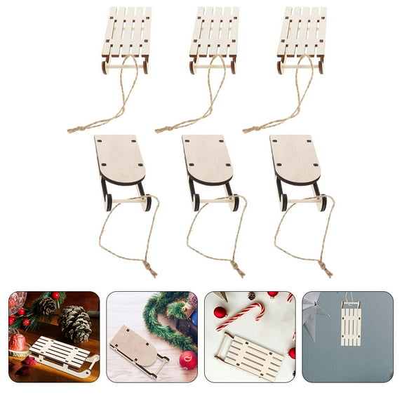 Dytern DIY 6pcs Unfinished Wood Sleigh Ornaments DIY Sleigh Wooden Christmas Tree Decorations
