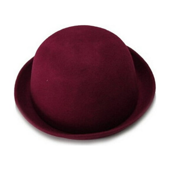 Dytern Fall,Women's Girls Roll-up Brim Wool Dome Hat Bowler (Wine Red)