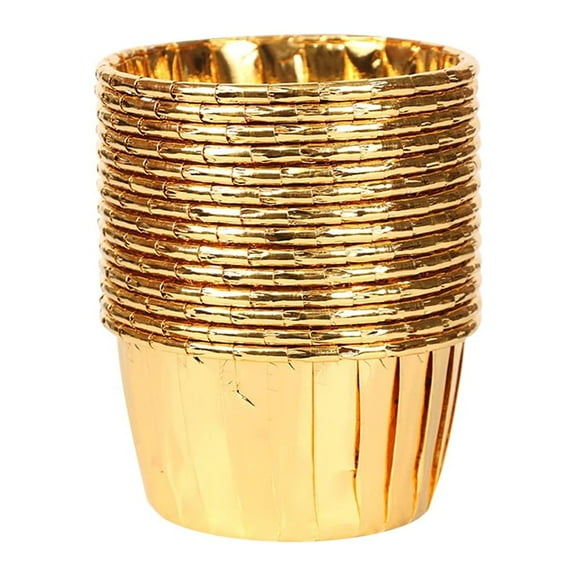 Dytern Party 100PCS Colored Hemming Cupcakes Cups Heat-resistant Cake Baking Cups Disposable Coated Paper Muffin Cups Gold Double-sided Aluminized Baking Cup Party Supplies for Baking Use