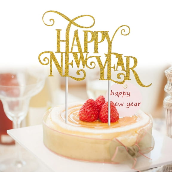 Dytern Party 10pcs Happy New Year Glitter Paper Cake Toppers Twinkle Cake Decoration Ceremony Party Toppers (Gold)