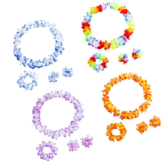 Dytern Party 10sets/pack 4pcs/set Hawaiian Leis Necklace Flower Wreath and Bracelet Luau Party Supply Innocent Beach Costume Accessory