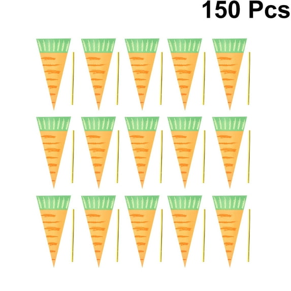 Dytern Party 150pcs Carrot Cone Shaped Candy Bag Triangle Treat Bags Plastic Cello Bags Gift Favors Food Packaging Bag Party Supplies
