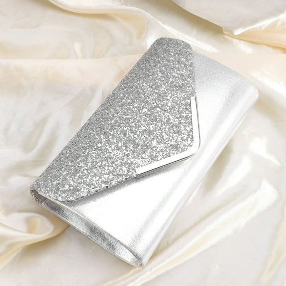 Dytern Party 1pc Women Evening Party Clutch Bags Handbag Flash Dinner Handbag Purse for Party and Wedding (Silver)