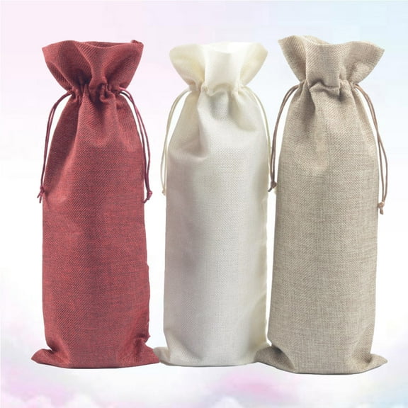 Dytern Wedding 3pcs Jute Linen Wine Bottle Bags Weddings Holidays Party Champagne Bottle Covers Linen Gift Pouches Wine Package Bags