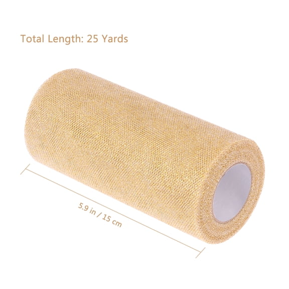 Dytern Wedding 6 Inch Sparkling Tulle Ribbon Roll Glitter Tulle Rolls 25 Yards Tulle Spool (Gold)