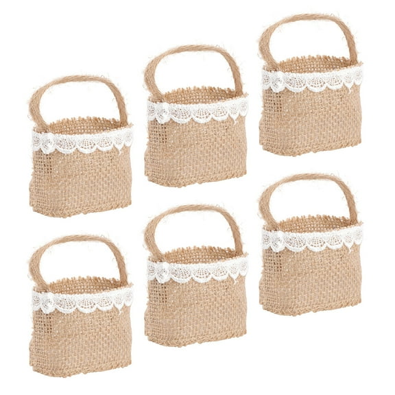 Dytern Wedding 6pcs Handheld Burlap Basket Easter Eggs Storage Basket Wedding Flower Girl Basket