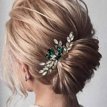 WRISTBIQUE Hair Comb Pin Rhinestone Green Weddings 1Pcs 4.3x2.6in