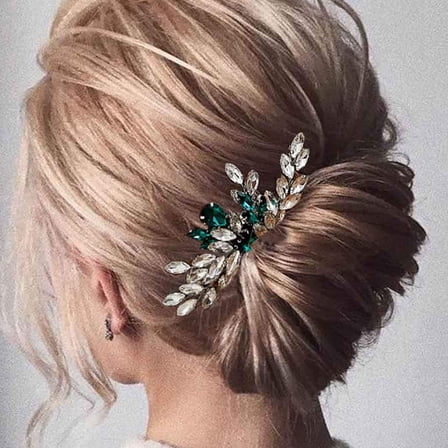 WRISTBIQUE Hair Comb Pin Rhinestone Green Weddings 1Pcs 4.3x2.6in