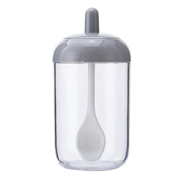 Dytern spice jars Transparent Jars Round Spice Storage Jars Kitchen Sugar Container with Glass Lid with Spoon for Kitchen (Grey),2.17"X2.17"X4.92"