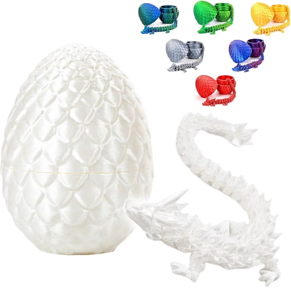 Dyues 3D Printed Dragon Eggs with Dragon Inside ,12'' Dragon Egg Set Articulated Dragon Mystery Dragon Egg Fidget Toy Surprise 3D Printed Animals Toy Set,Silk White
