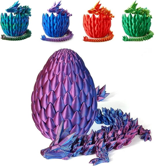 Dyues 3D Printed Dragon Fidget Toy with Egg - 12" Fully Articulated Crystal Dragon Fidget Executive Desk Dragon Egg, Unique Decor Gift for Home Office (Laser Purple)