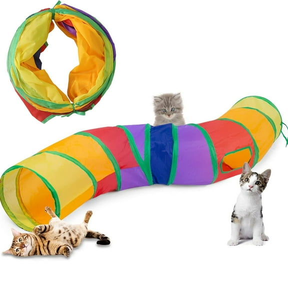 Dyues Cat Tunnel, S-2-Way Cat Tunnels for Indoor Cats, Collapsible Cat Play Tunnel, Interactive Toy Maze Cat House with 1 Play Ball for Cats, Puppy, Kitty, Kitten, Rabbit