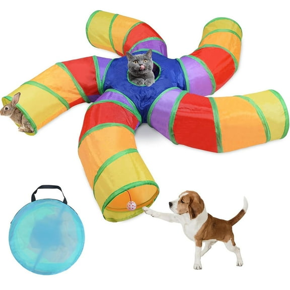 Dyues Cat Tunnels, 5 Way Cat Tubes and Tunnels Collapsible S-Shaped Cat Toys, Kitty Tunnels with Play Ball,  Indoor Interactive Pet Tube Toys for Puppy, Kitty, Kitten, Rabbit
