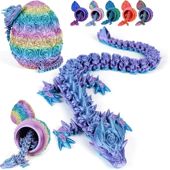 Dyues Dragon in Egg,3D Printed Dragon Egg,Dragon Eggs with Dragon Inside,Crystal Dragon Fidget Toys,Full Articulated Dragon Crystal Dragon in Egg (Multi-Color)