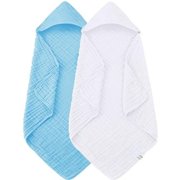 Dyues Hooded Baby Towels for Newborn 2 Pack 100% Muslin Cotton Baby Bath Towel with Hood for Babies, Infant, Toddler &Kids, 31x31'', Soft &Absorbent Newborn Essential