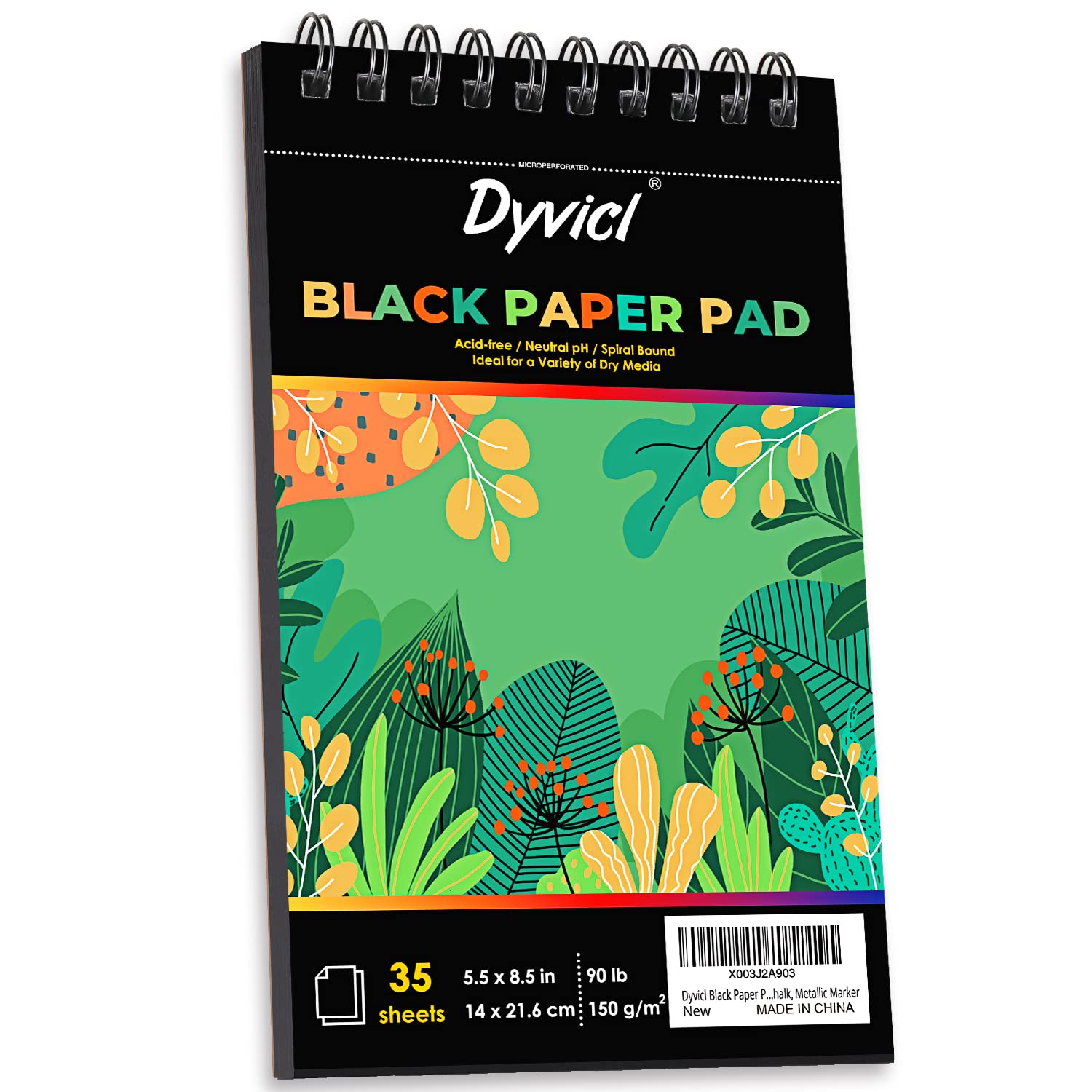 Dyvicl Black Paper Sketchbook 5.5"x8.5", 90 lb/150 GSM, 35 Sheets