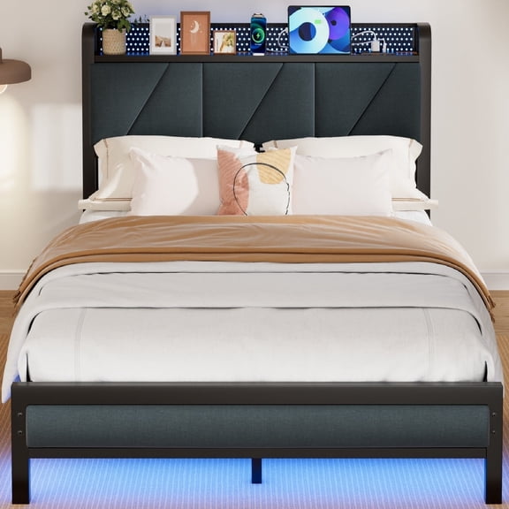Dyzmo 12.5 inch Full Bed Frame, 1200Lbs Heavy Duty Metal Platform with Round Corner Legs Mattress Slide Stopper, Steel Slat Support No Box Spring Needed, Noise Free, Non-Slip, Easy Assembly