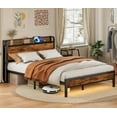 thumbnail image 1 of Dyzmo Queen Bed Frame with Headboard, Metal Platform Bed with Smart LED Lights and USB Charging Station, Easy Assembly, No Box Spring Needed, Retro Brown, 1 of 8