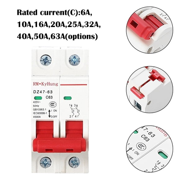 Dz47 2Pole 3A/6A/10A/16A/20A/32A/40A/50A/63A 400V C Type Circuit Breaker 16A YIWEI