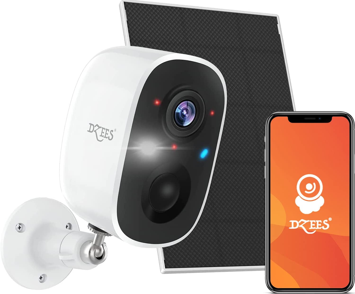 Dzees Solar Powered Security Cameras Wireless Outdoor WiFi, 1080P Color Night Vision Outdoor Camera, Wireless Home Security Cameras System with Solar Panel, Spotlight/Alarm, AI Detection, 2-Way Talk