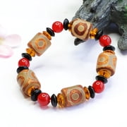 Dzi Bead Lucky Bracelet Red Beads Strand Tibetan Style Spiritual Jewelry for Men and Women Meditation Prayer Accessory