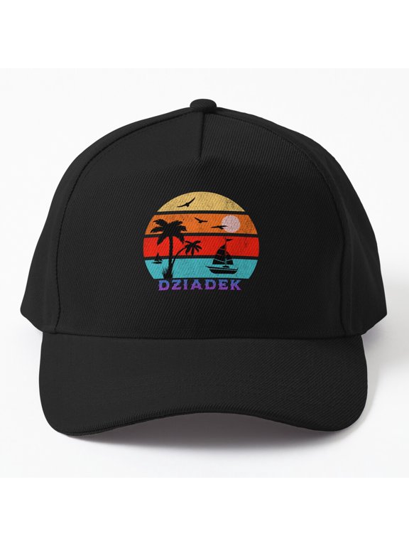 Dziadek Retro Sunset Baseball Cap, Polish Grandpa Ocean Graphic Design, Classic Everyday Hat