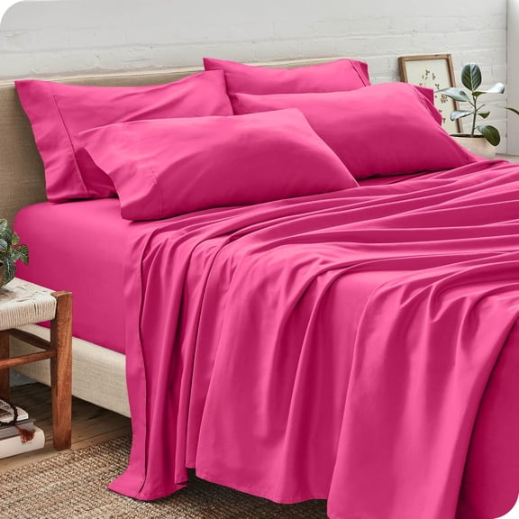 Dzire Linen High Kotton 1000 Thread Count 10 inch Deep Pocket 3 PCs Fitted Sheet Set 100% Egyptian Cotton Solid Pattern Hot Pink| Full
