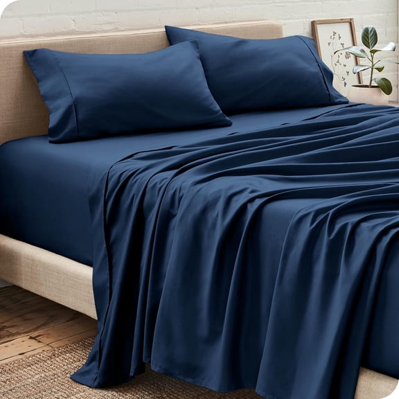 Dzire Linen High Kotton 1000 Thread Count 10 inch Deep Pocket 3 PCs Fitted Sheet Set 100% Egyptian Cotton Solid Pattern Navy Blue| Full