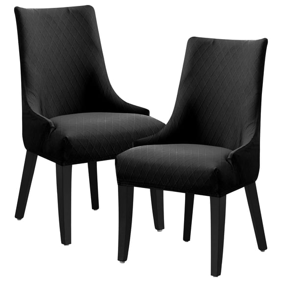 Dznils 2 Pack Chair Covers for Dining Room, Stretch Jacquard Wingback Chair Slipcovers, Black