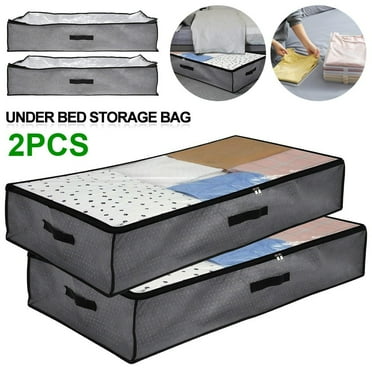Dznils 2 Pcs Under Bed Storage Bags 96L Zippered Underbed Storage Containers Foldable Visible Closet Organizer, Gray
