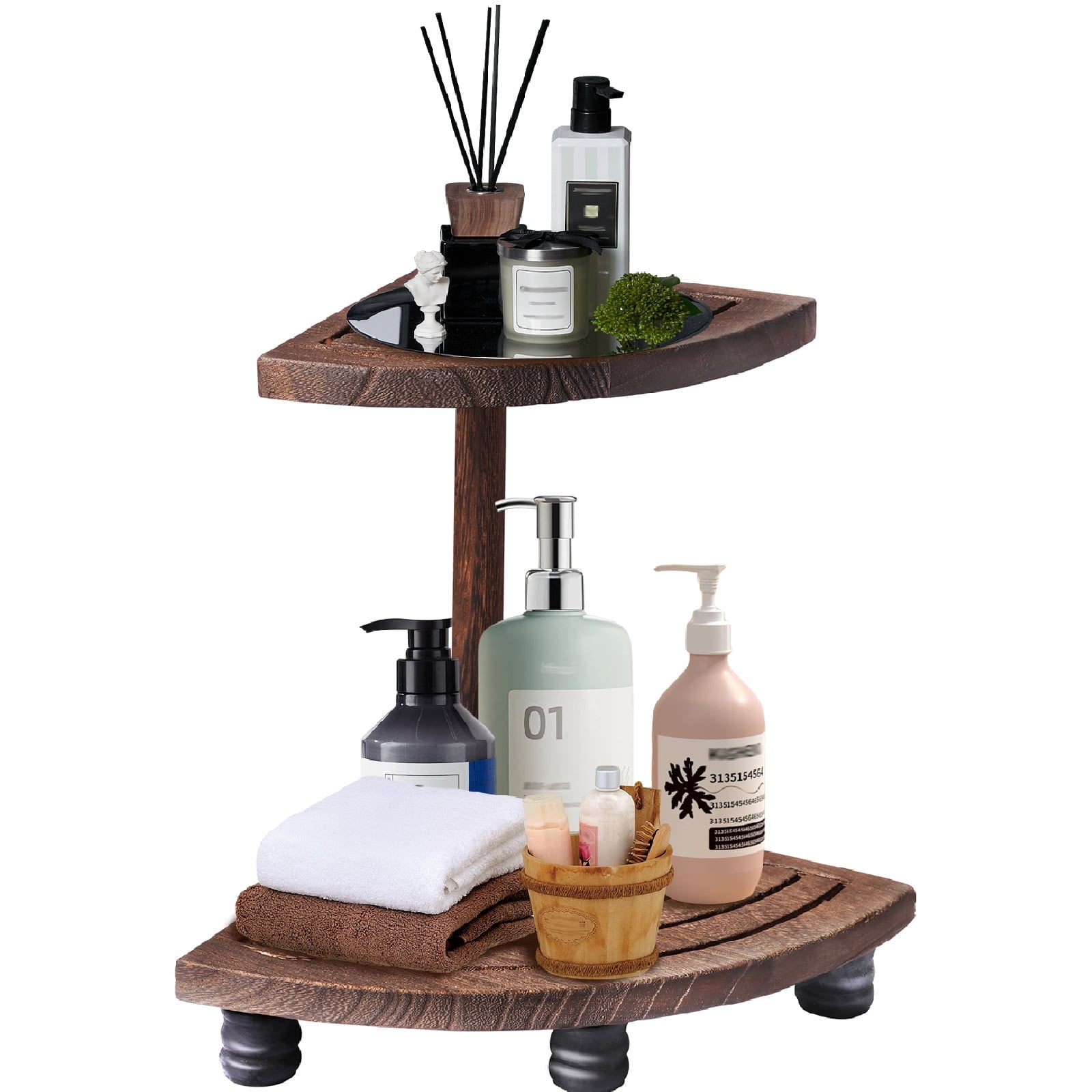 Dznils 2-Tier Decorative Wood Riser Corner Shelf Soap Holder Tray ...