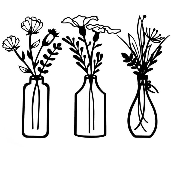 Dznils 3Pcs Metal Flower Wall Decor Farmhouse Minimalist Wall Art Hanging Wall Sculpture, Black