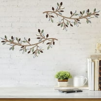 Dznils 2Pcs Metal Tree Leaf Wall Art Vine Olive Branch Leaf Wall Decor Wrought Iron Scroll Sculptures, Colorful