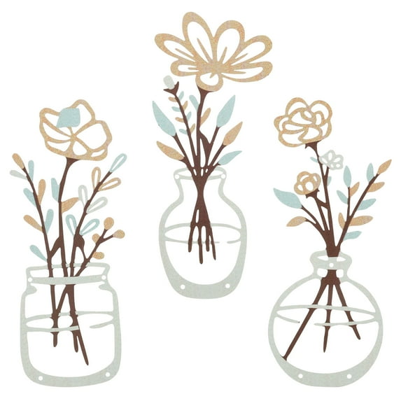 Dznils 3Pcs Metal Flower Wall Decor Farmhouse Minimalist Wall Art Hanging Wall Sculpture, Colorful