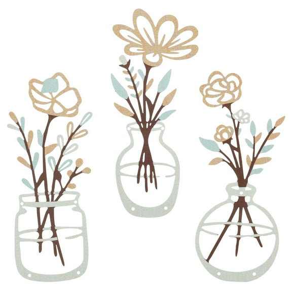 Dznils 3Pcs Metal Flower Wall Decor Farmhouse Minimalist Wall Art Hanging Wall Sculpture, Colorful