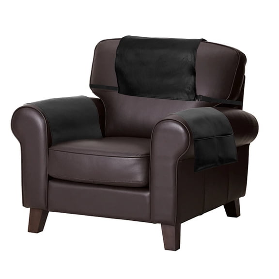 Dznils 3 Pcs Recliner Headrest Covers Faux Leather Couch Sofa Slipcover Furniture Protector, Black