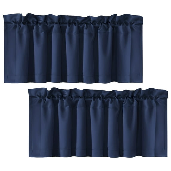 Dznils Rod Pocket Solid Blackout Kitchen Curtain Valance, Navy Blue, 52"W x 18"L, 2 Panel