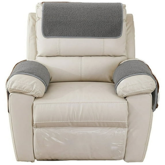 Dznils 3 Pieces Recliner Headrest Covers Sherpa Couch Sofa Slipcover Furniture Protector, Gray