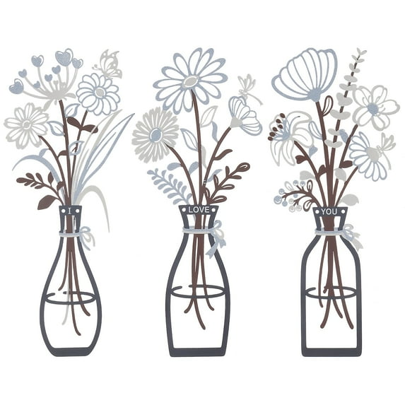 Dznils 3Pcs Metal Flower Wall Decor Farmhouse Minimalist Wall Art Hanging Wall Sculpture, Blue