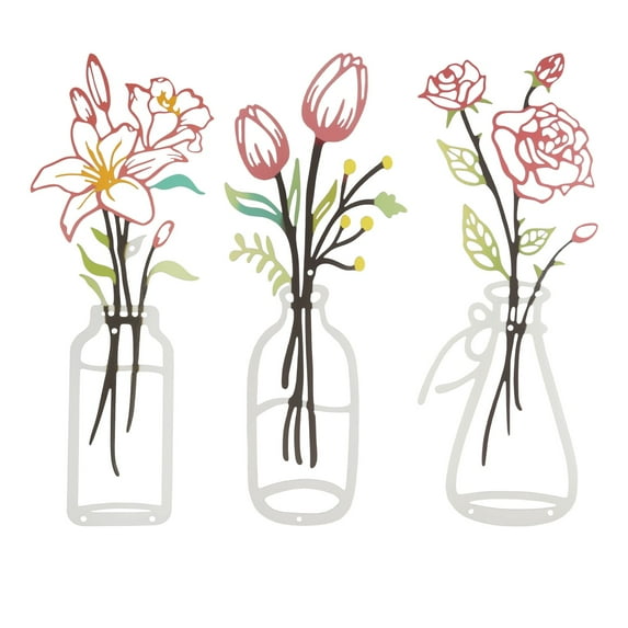 Dznils 3Pcs Metal Flower Wall Decor Farmhouse Minimalist Wall Art Hanging Wall Sculpture, Pink