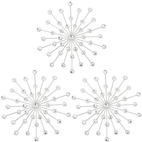 Dznils 3Pcs Metal Starburst Rhinestone Wall Decor 14 inches Metal Wall Art Wall Sculpture, Silver
