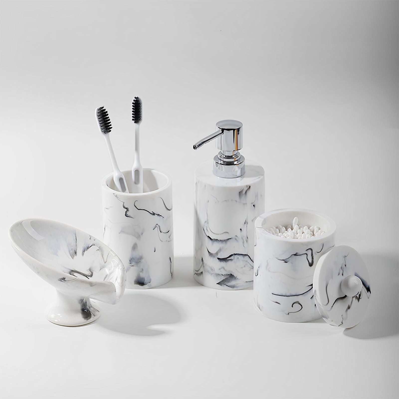 Dznils 4 Piece Marble Resin Bathroom Accessories Set, Bathroom Decor