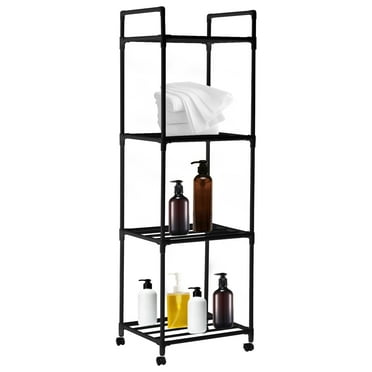 Dznils 4-Tier Metal Bathroom Storage Shelf Unit Space Saver, with Caster Wheels, Black