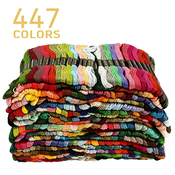 Dznils 447PCS Cotton Cross Floss Stitch Thread Embroidery Sewing Skeins Multi Colors Premium Rainbow Color Bracelet Yarn Craft Set